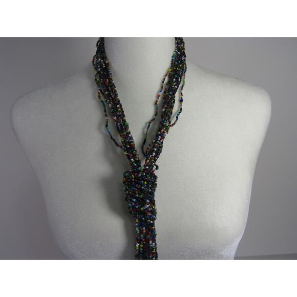 VTG Necklace Multi Color Seed Bead 26" Boho Cottagecore Whimsical Grandma Knot - Picture 2 of 7